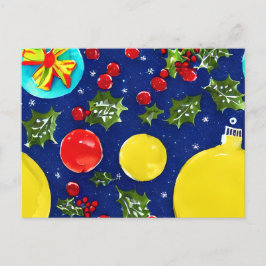 Cartão Postal Natal Festivo com Azevinho e Enfeites