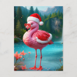 Cartão Postal Natal Flamingo Como Papai Noel-47475