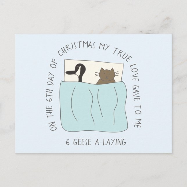 Cartão Postal Natal Gato do Sexto Dia 6 Gansos-A-Lay (Frente)