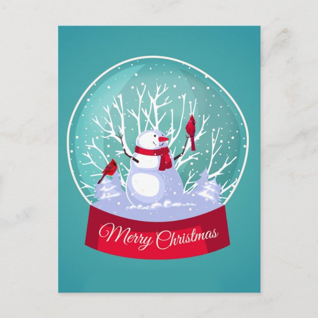 Cartão Postal Natal Globo de Neve Homem de Neve Cardinal Pássaro (Frente)