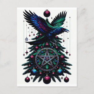 Cartão Postal Natal Gótico/Yule Raven e Pentagrama