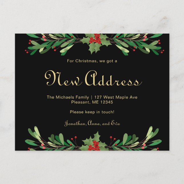 Cartão Postal Natal Greenery Novo Movimento de Férias de Morada (Frente)