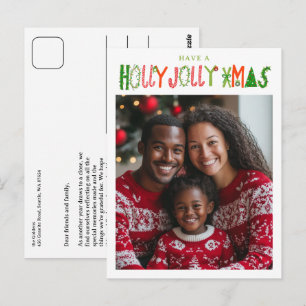 Cartão Postal NATAL HOLLY JOLLY Festa de Natal FOTO Personalizad