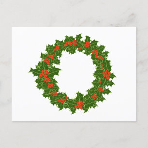 Cartão Postal Natal Holly Wreath