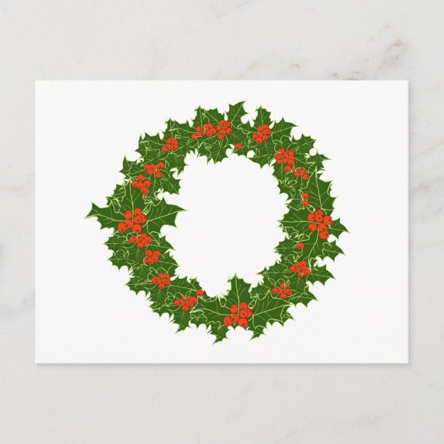 Cartão Postal Natal Holly Wreath (Frente)