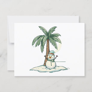 Cartão Postal Natal - Homem de Neve na Praia com Palm Tree