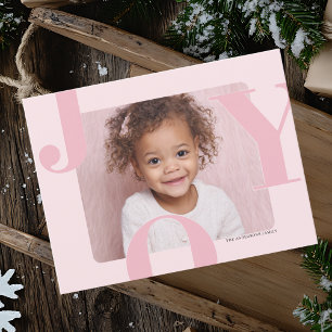 Cartão Postal Natal Horizontal da JOY Rosa Escamoteada Moderna