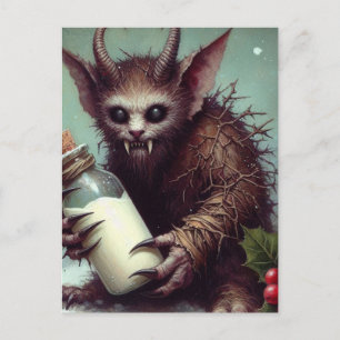Cartão Postal Natal Horror Krampus Gatinho Fada Spooky