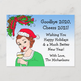Cartão Postal Natal Humor Engraçado Retro Lady Toasting