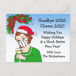 Cartão Postal Natal Humor Engraçado Retro Lady Toasting