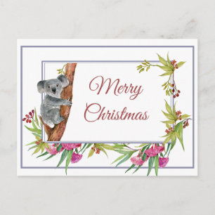 Cartão Postal Natal Koala Eucalyptus Tree Floral