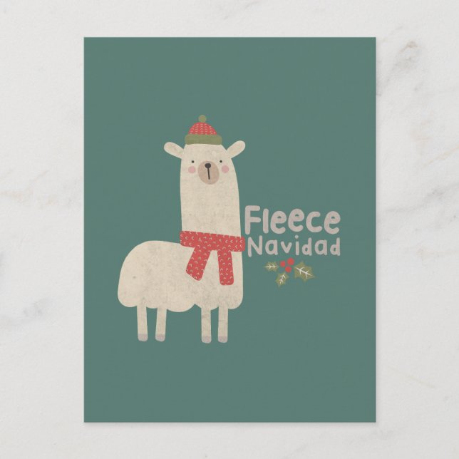 Cartão Postal Natal Llama Pun: Fleece Navidad (Frente)