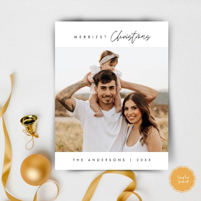 Cartão Postal Natal Mais Alegre Foto de Família, Moderno Aconche (Modern Merriest Christmas Family Photo Postcard)