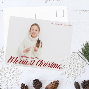 Cartão Postal Natal Mais Alegre Sobreposição de Script Vermelho 