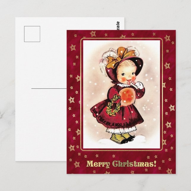 Cartão Postal Natal Menina Engraçada Antiga  (Frente/Verso)