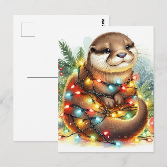 Cartão Postal Natal - Natal - Otter Watercolor (Frente/Verso)