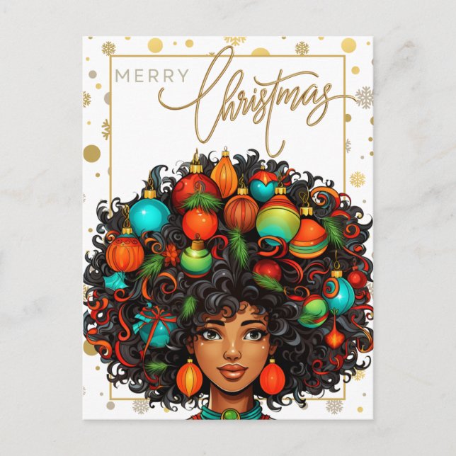 Cartão Postal Natal Negro Sista Melanin Rainha Xmas (Frente)