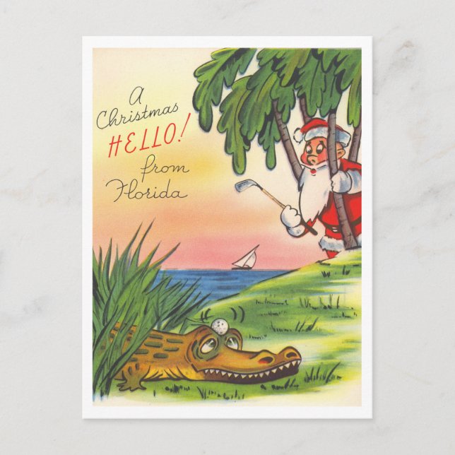 Cartão Postal Natal Olá Flórida Golfe Retro (Frente)