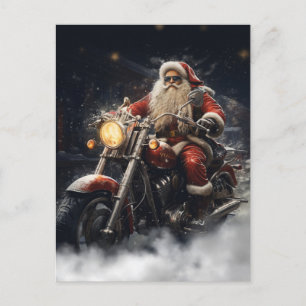 Cartão Postal Natal Papai Noel andando de moto