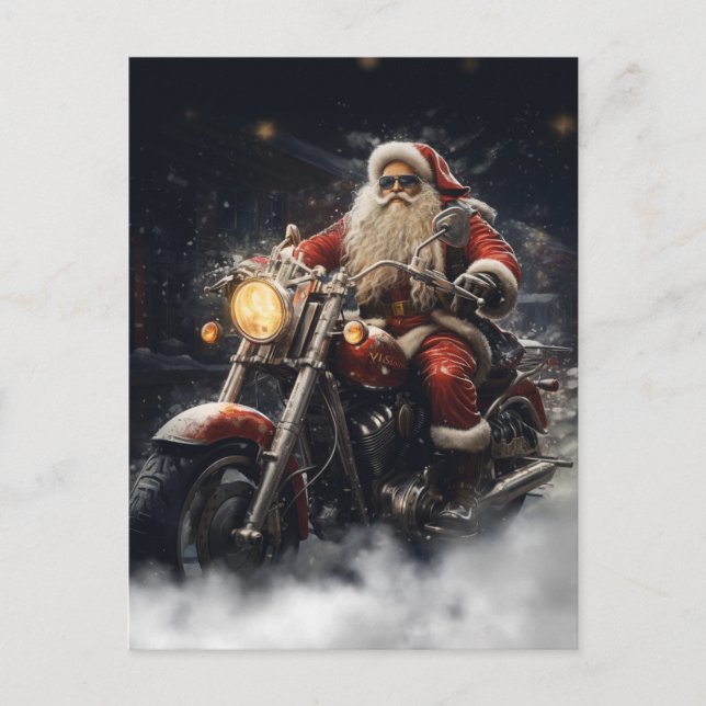Cartão Postal Natal Papai Noel andando de moto (Frente)