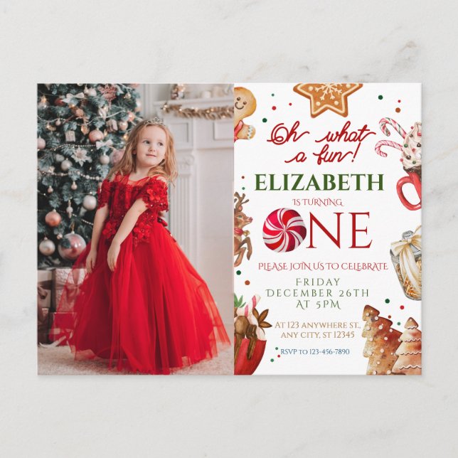 Cartão Postal Natal Papai Noel Rena que diversão 1º Aniversário (Frente)