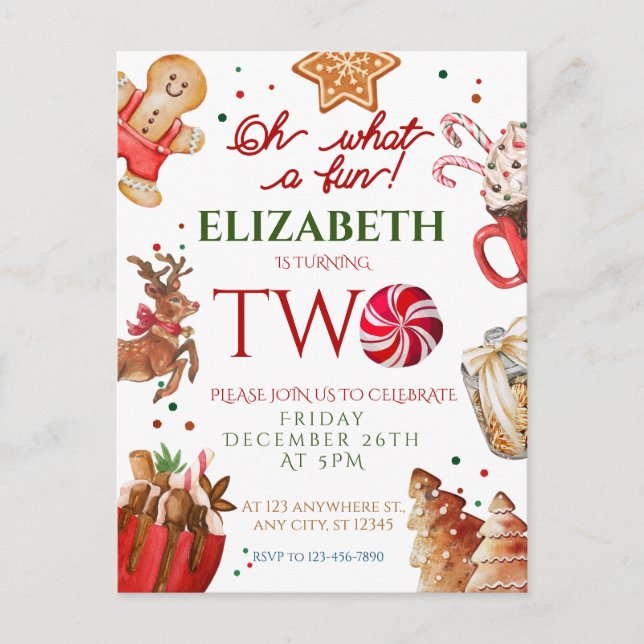 Cartão Postal Natal Papai Noel Rena que diversão 2º Aniversário (Frente)