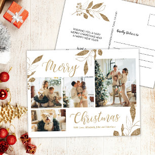 Cartão Postal Natal para a Colagem de Fotos 4 Botânica Dourada 