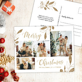 Cartão Postal Natal para a Colagem de Fotos 4 Botânica Dourada m