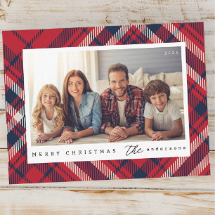 Cartão Postal Natal Plaid Moderno Foto Personalizada da Família
