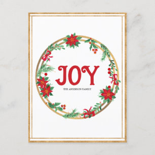 Cartão Postal Natal Poinsettia Wreath Red Ouro Verde