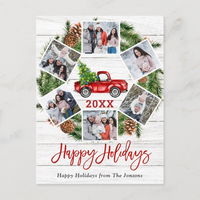 Cartão Postal Natal Retro Red Fazenda Feriado 6 Foto (Frente)