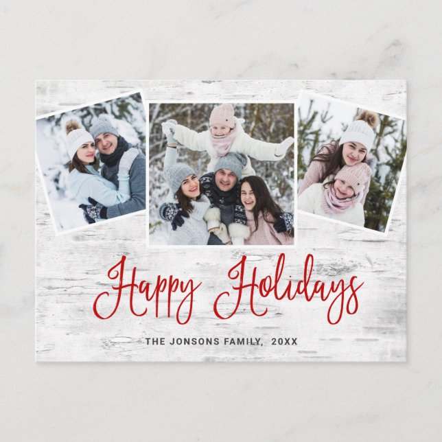 Cartão Postal Natal Rustic Birtic 3 PHOTO Saudação Feriado (Frente)