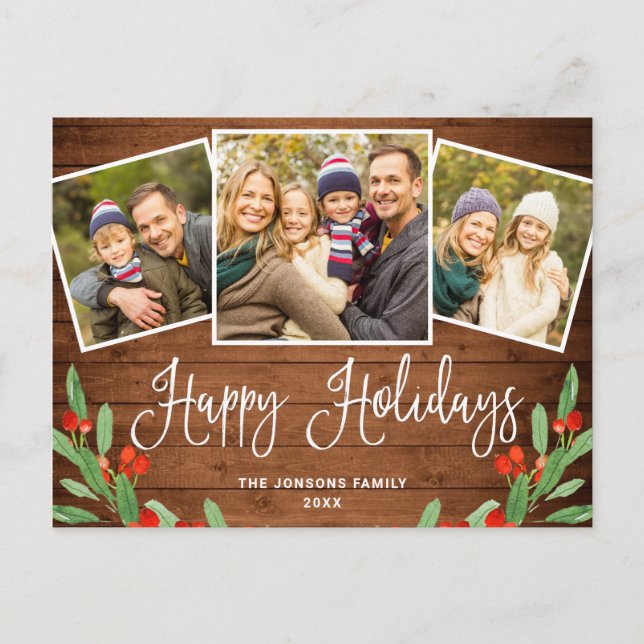 Cartão Postal Natal Rustic Wood 3 FOTO Saudação Feriado (Frente)