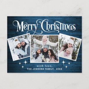 Cartão Postal Natal Rustic Wood 3 FOTO Saudação Feriado