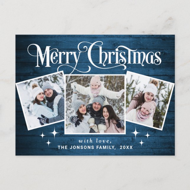 Cartão Postal Natal Rustic Wood 3 FOTO Saudação Feriado (Frente)