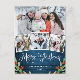Cartão Postal Natal Rustic Wood 4 FOTO Saudação Feriado