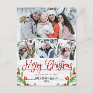Cartão Postal Natal Rustic Wood 4 FOTO Saudação Feriado