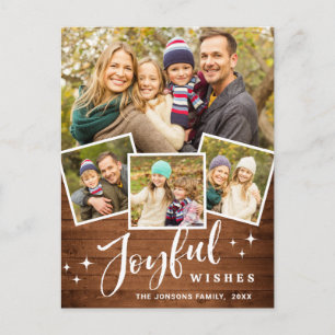 Cartão Postal Natal Rustic Wood 4 PHOTO Saudação Feriado