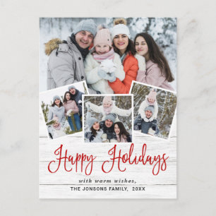 Cartão Postal Natal Rustic Wood 4 PHOTO Saudação Feriado