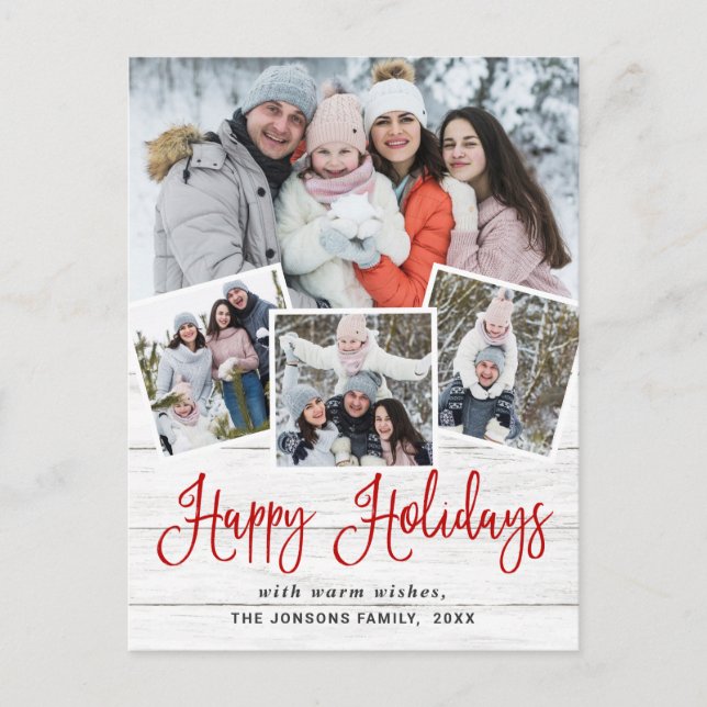 Cartão Postal Natal Rustic Wood 4 PHOTO Saudação Feriado (Frente)