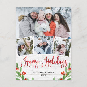 Cartão Postal Natal Rustic Wood 4 PHOTO Saudação Feriado