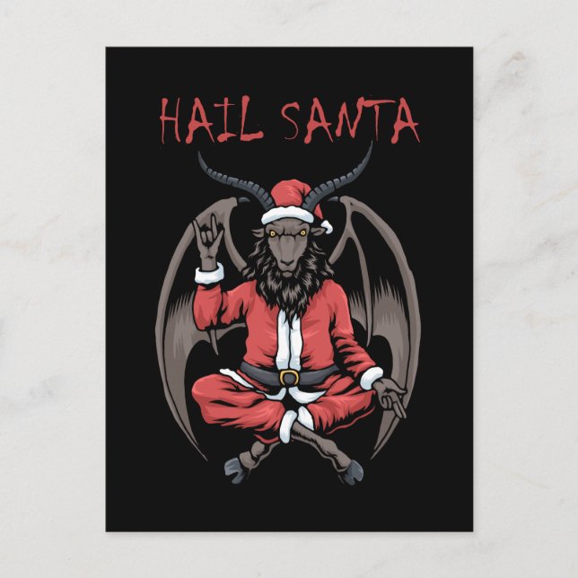 Cartão Postal Natal Saudações Papai Noel Satanismo Bode Baphomet (Frente)