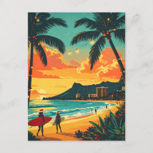 Cartão Postal Natal Tropical Havaiano Vintage de Praia
