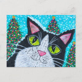 Cartão Postal Natal Tuxedo Cat