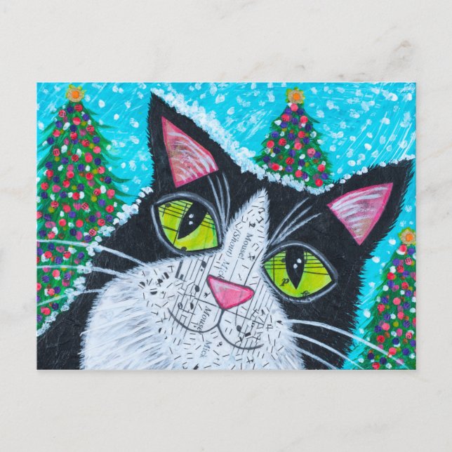 Cartão Postal Natal Tuxedo Cat (Frente)