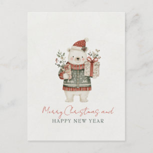 Cartão Postal Natal Urso Polar Fofo Minimalista
