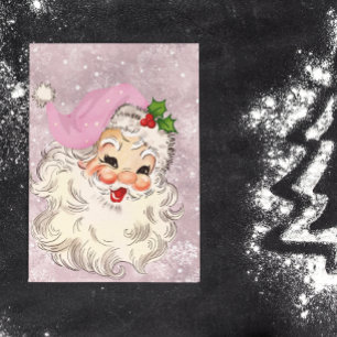 Cartão Postal Natal Vintage Retrô Papai Noel Rosa