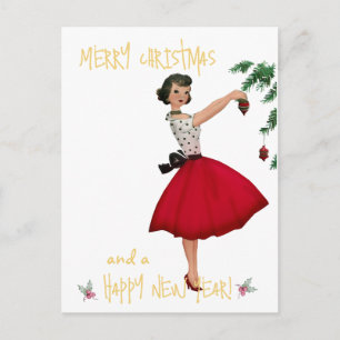 Cartão Postal Natal vintage senhora Feliz Saudação de Natal