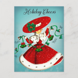 Cartão Postal Natal vintage verde sinos vermelhos