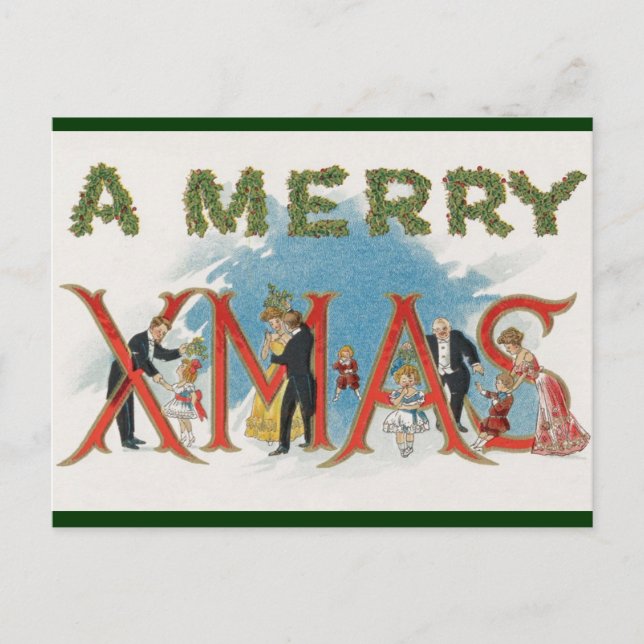 Cartão Postal Natal Vitoriano Antigo, Uma Festa de Natal Alegre (Frente)
